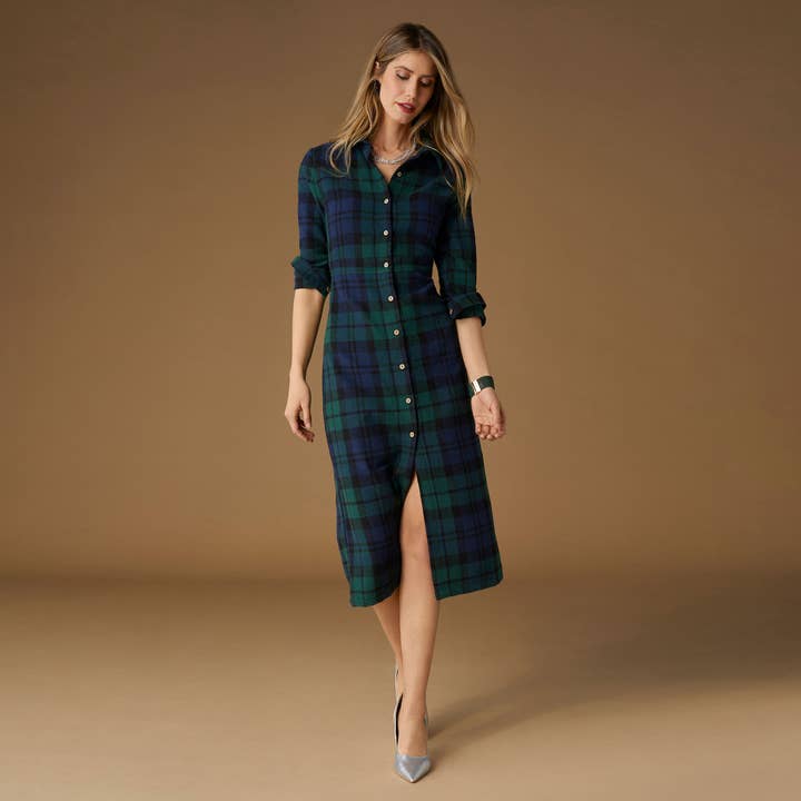Black Watch Plaid Harris Maxi Dress for wholesale on Faire