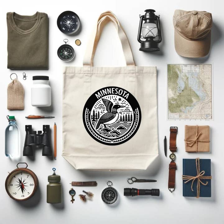 Bolso de lona Minnesota Loon Black Circle para venta al por mayor de Fuzzy Loon Designs