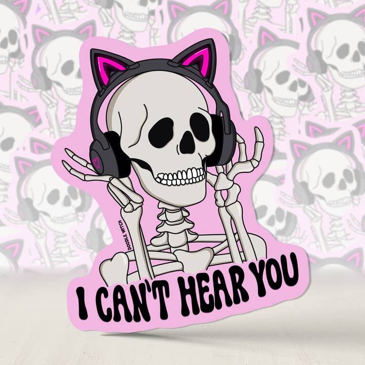 I Can't Hear You Sticker, Skeleton Sticker, Music Sticker for wholesale by DoodleWitch