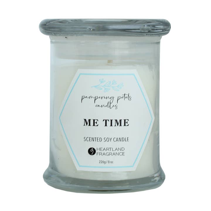Pampering petals Me Time soy candle for wholesale by Heartland Fragrance