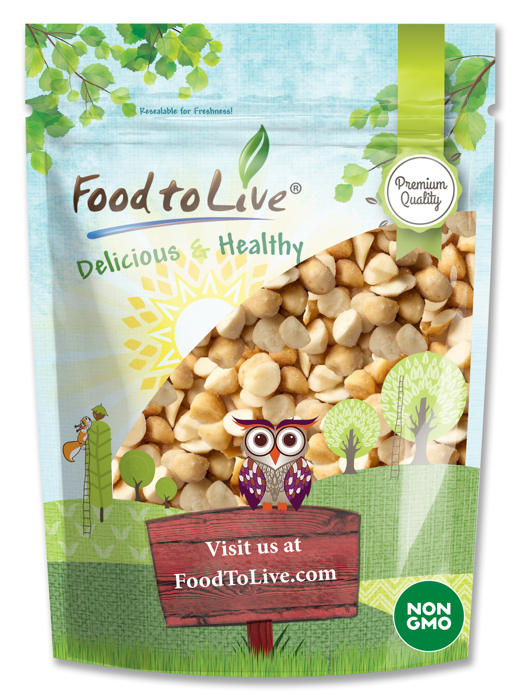 Food To Live - Wholesale Nuts - Dry Roasted Macadamia Halves & Pieces with Himalayan Salt10