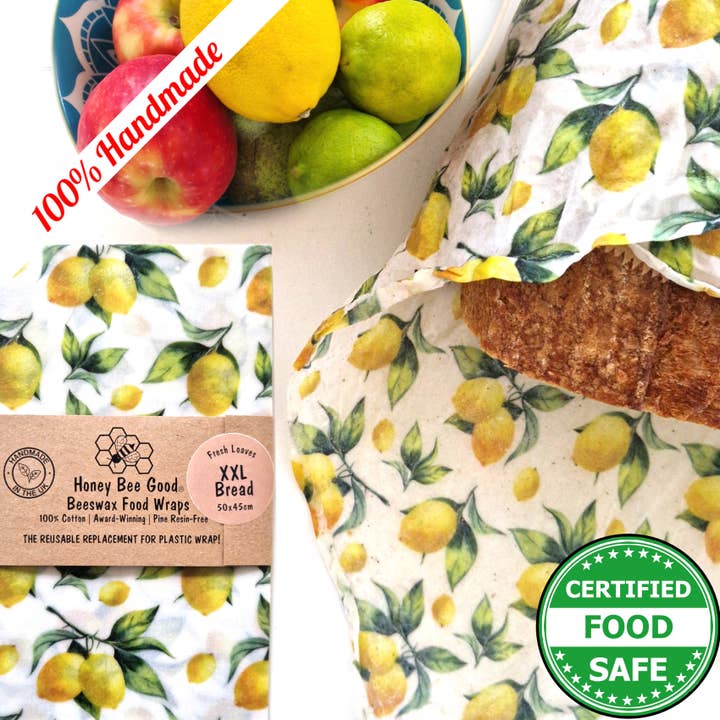 Extra Large HANDMADE Bread Beeswax Wrap | Lemons for wholesale by Honey Bee Good