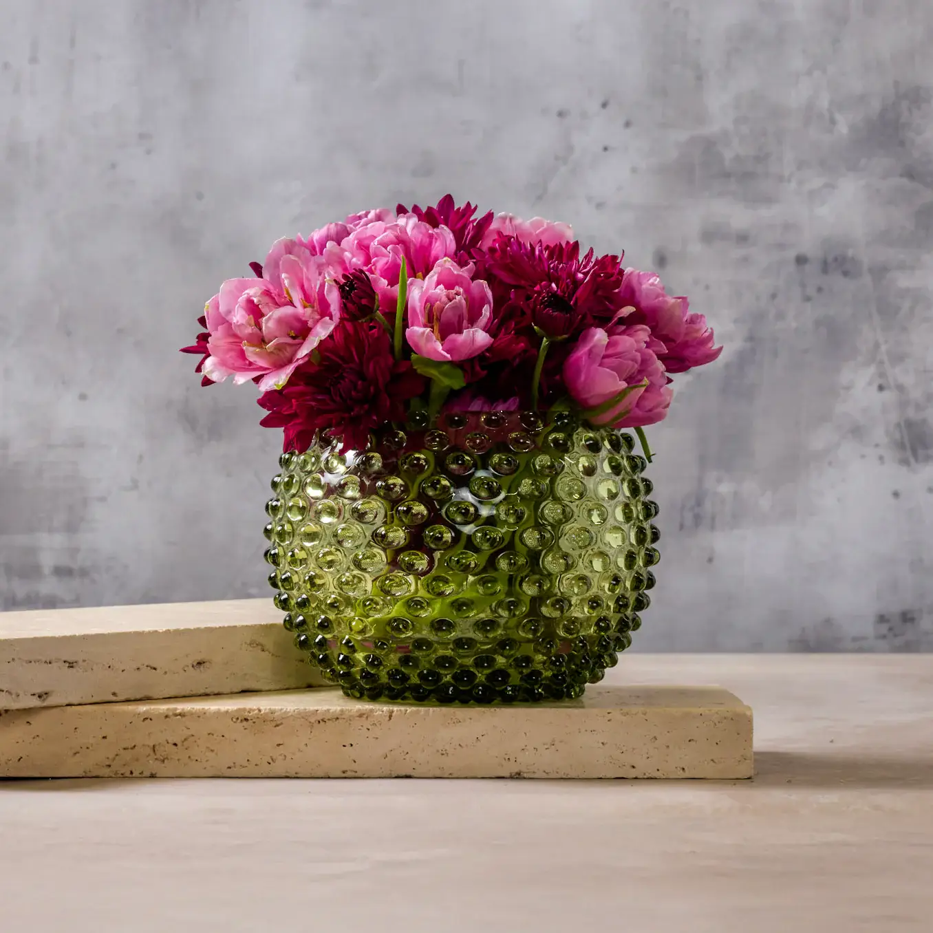 Maure Luxury Gifts - Wholesale Vase - Large Hobnail Vase | Moss Green | Handblown Bohemia Crystal1
