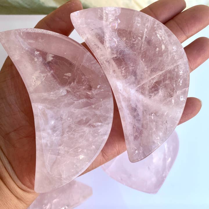 KayleeNYC – Großhandel Spiritueller Stein/Kristall – Satz von 5 natürlichen Rosenquarz-Herzen & Mondschalen2