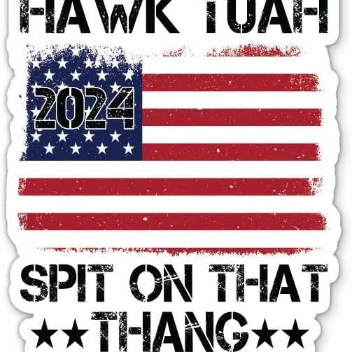 Hawk Tuah 24 Spit on That Thang American Flag klistermærke for engroshandel hos Lyrical River Designs