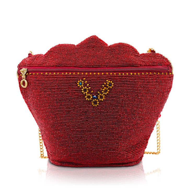 Mary Frances Accessories - Wholesale Crossbody bag – Women's - Crimson Queen Red and Gold Crown Beaded Handbag1