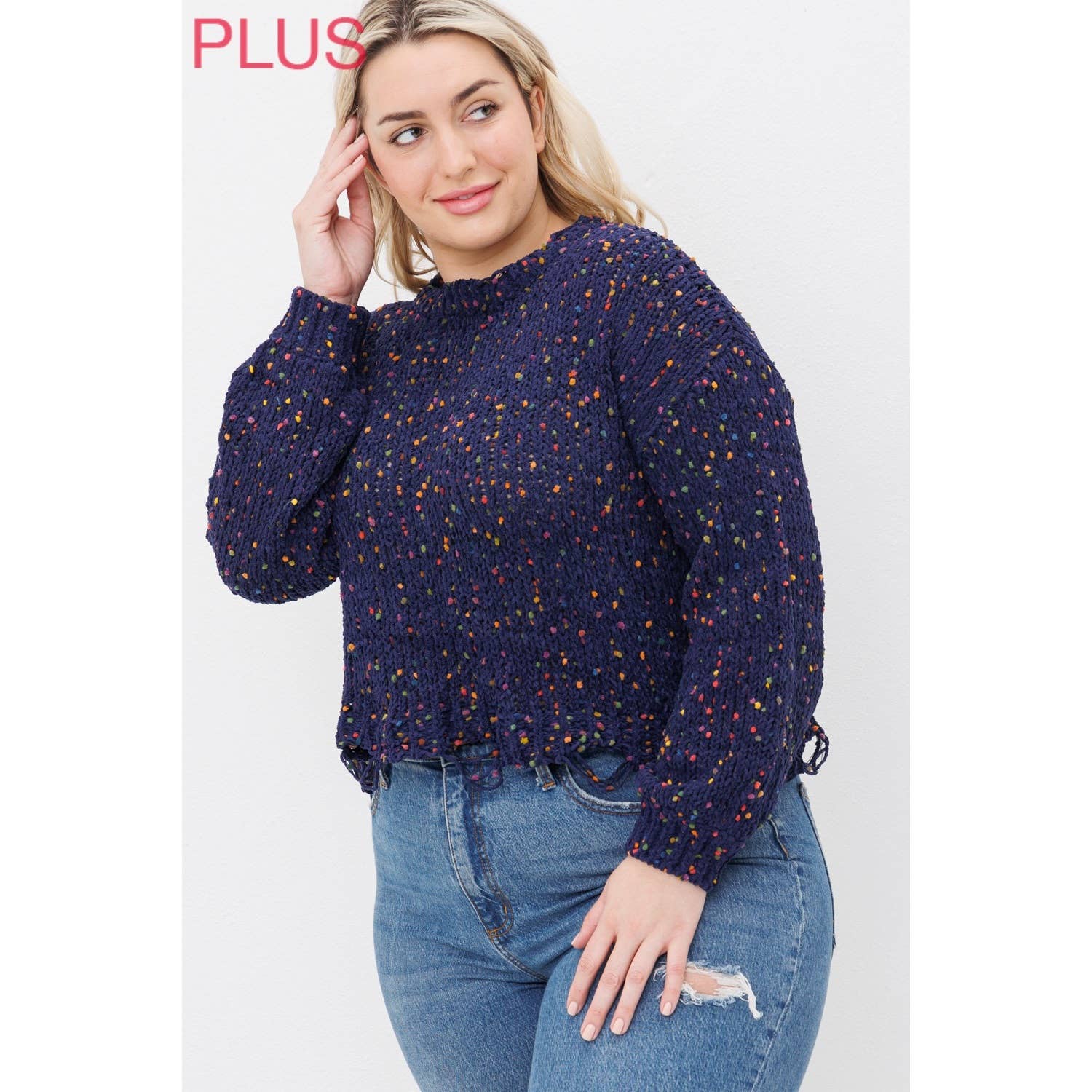 Sweet Generis – Engroshandel Pullover - Dame – PLUS CHENILLE POPCORN PLETTER NØDLIDENDE CROP SWEATER10