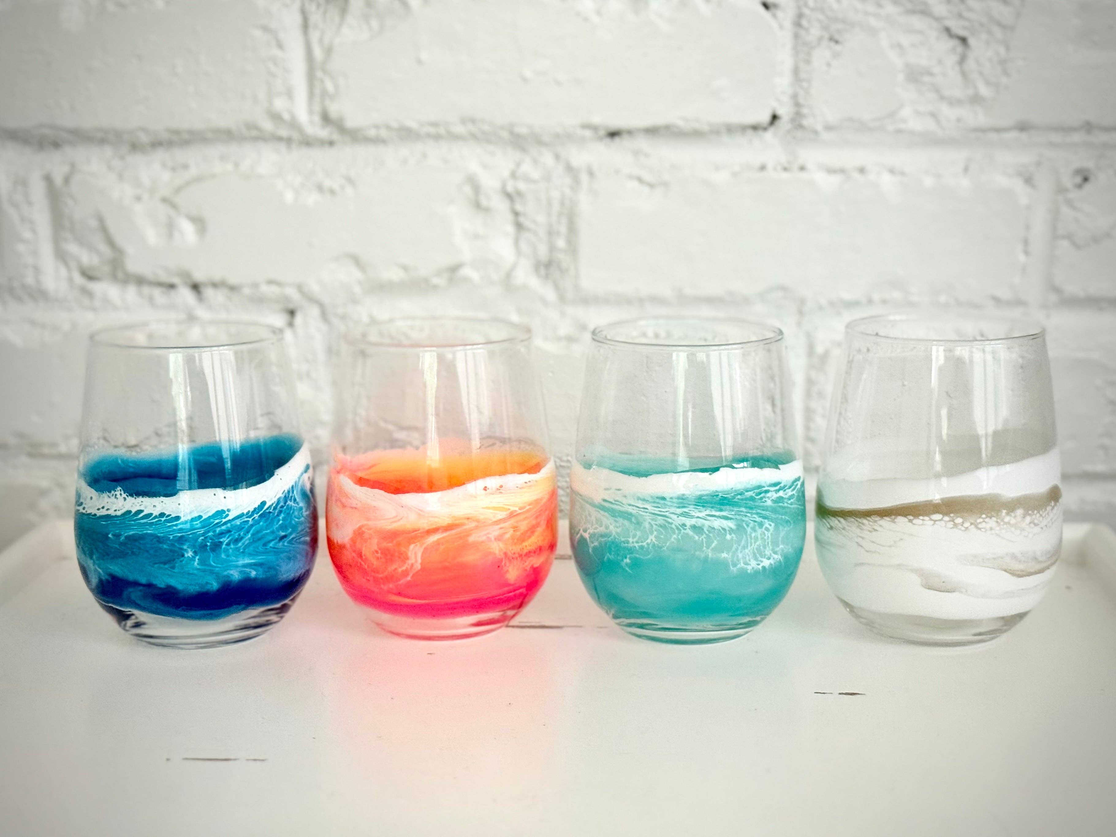 Artful Nests - Wholesale Wine Glass - Resin Wave Sunset Stemless Wine Glass8