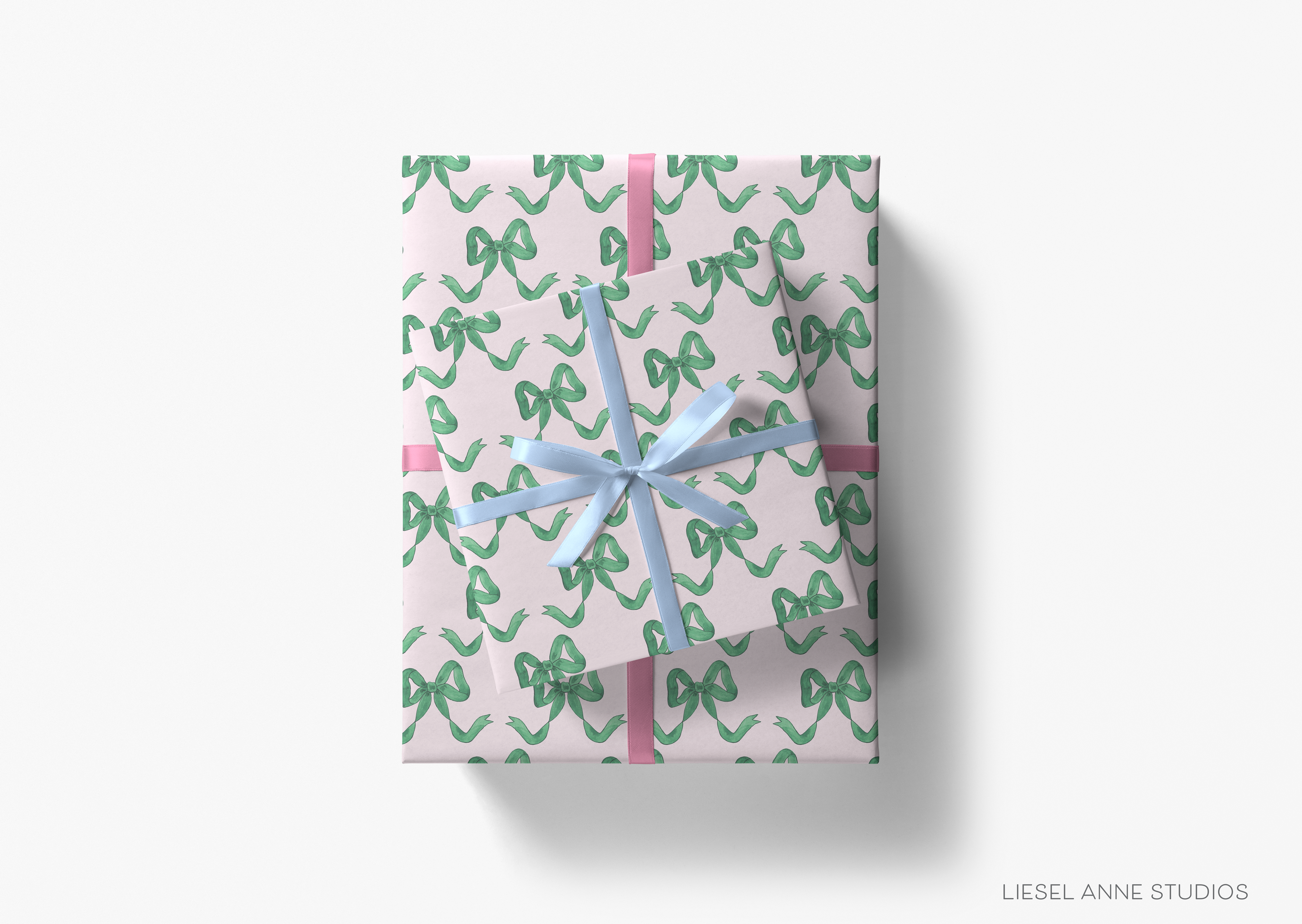Liesel Anne Studios - Venta al por mayor Rollos de papel de regalo - Papel de regalo con lazo verde y rosa [rollos de 3 hojas]  2