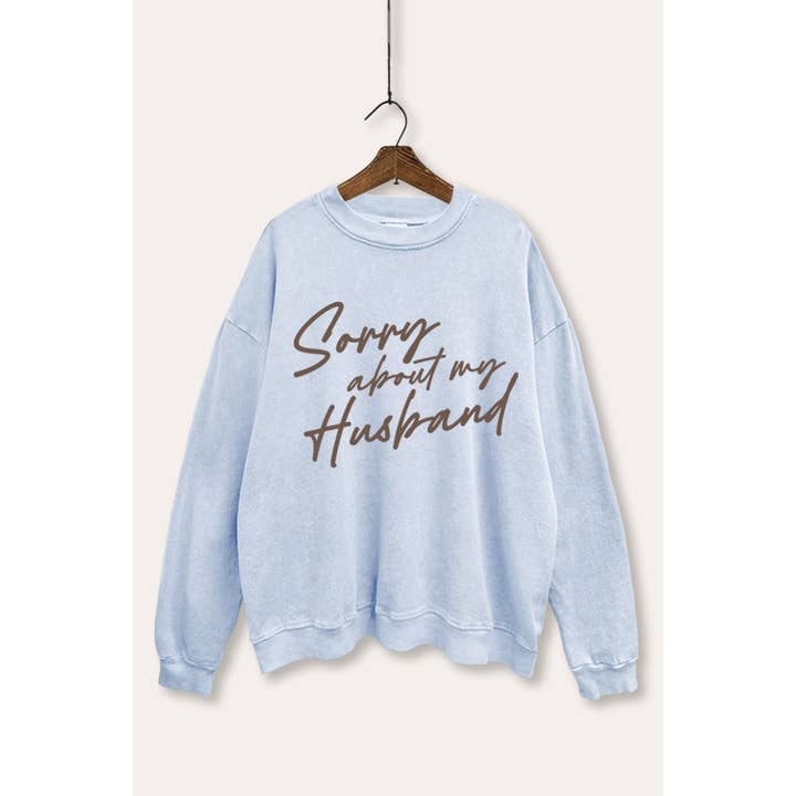 MI DISPIACE PER MIO MARITO FELPA LAVATA MINERALE IN CORSIVO per la vendita all'ingrosso da parte di VINTAGE POINT USA