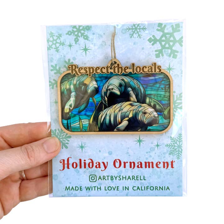 Art by Sharell - Wholesale Ornament - Manatee Ornament, Florida Animal Respect the Locals Ornament1