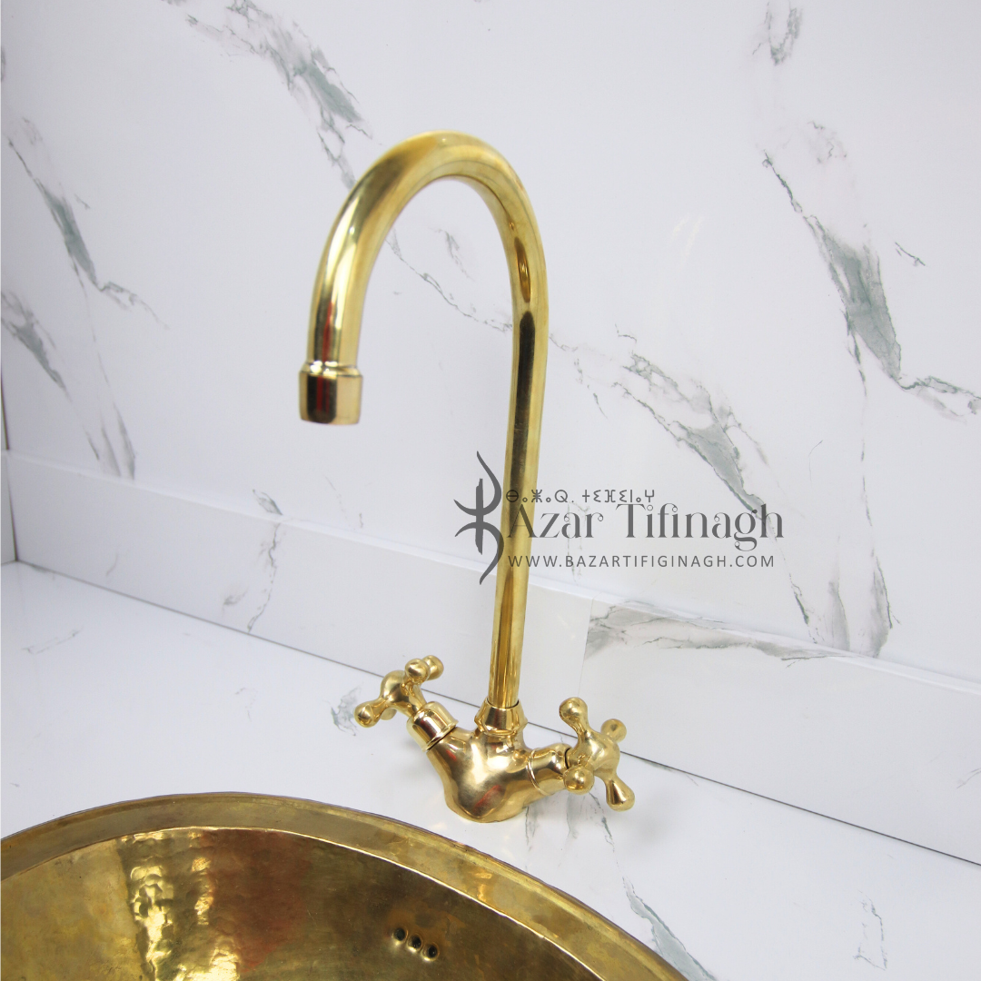 bazarifinagh - Wholesale Sculpture - Unlacquered brass bathroom faucet made by Moroccan artisan4