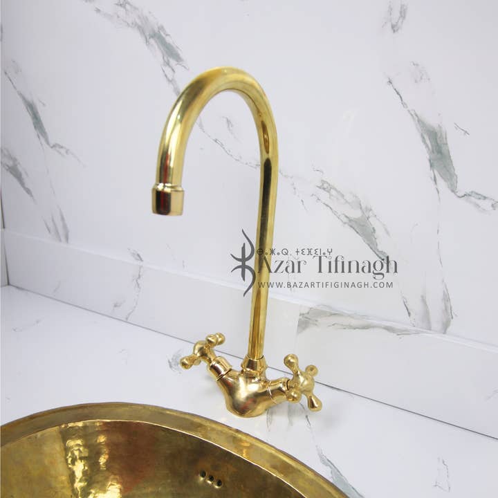 bazarifinagh - Wholesale Sculpture - Unlacquered brass bathroom faucet made by Moroccan artisan4