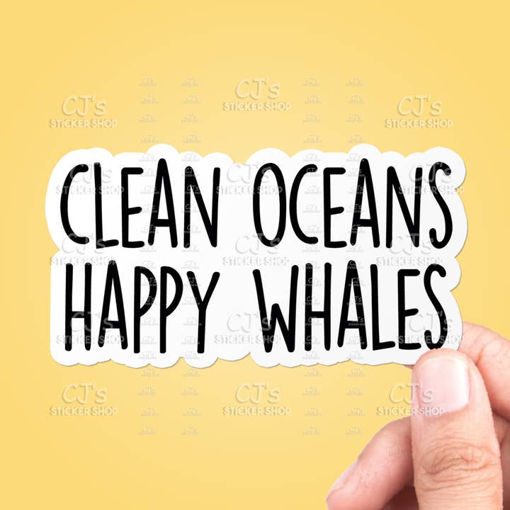 Clean Oceans Happy Whales Sticker Vinyl Decal for wholesale by CJ's Sticker Shop