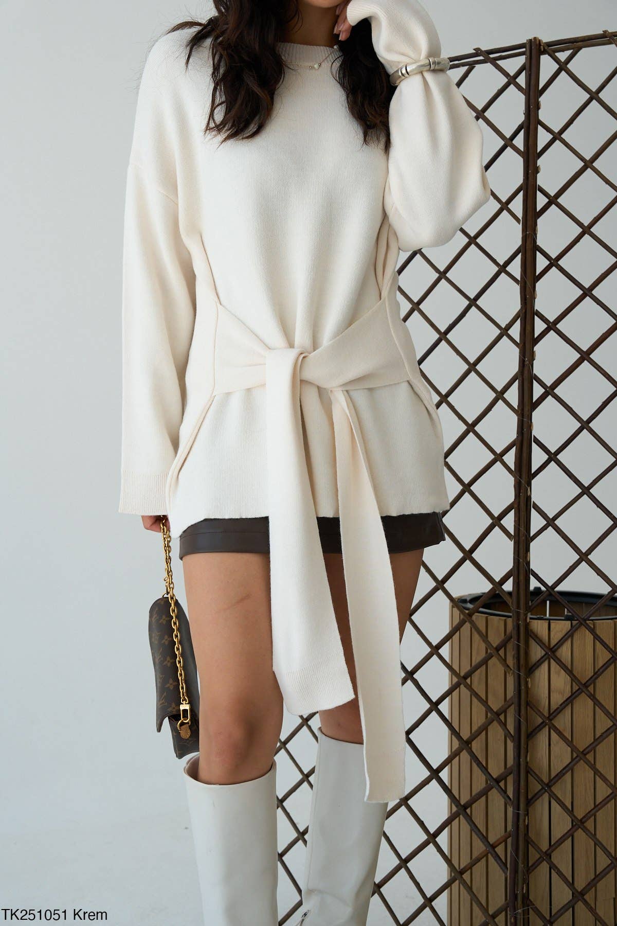 Design company-Fatma Balkir - Wholesale Blouse - Women's - "Elegant Soft Front-Tie Women’s Sweater – Chic Fall Top"5