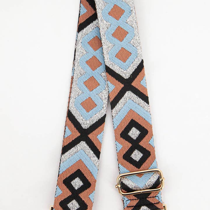 Bracelete de saco largo metálico com estampa asteca tecida em azul e rosa por atacado de Sarta