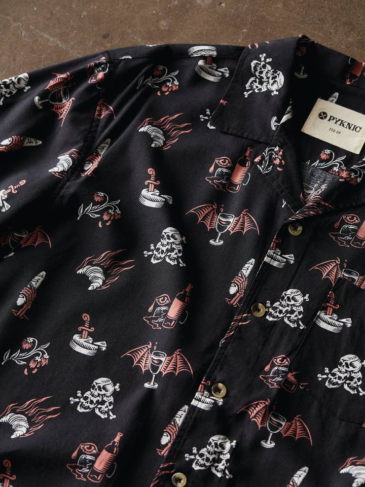 Pyknic - Wholesale Button Down Shirt - Unisex - Le Sigh French Wine Cheese Baguettes & Croissants Button-Up