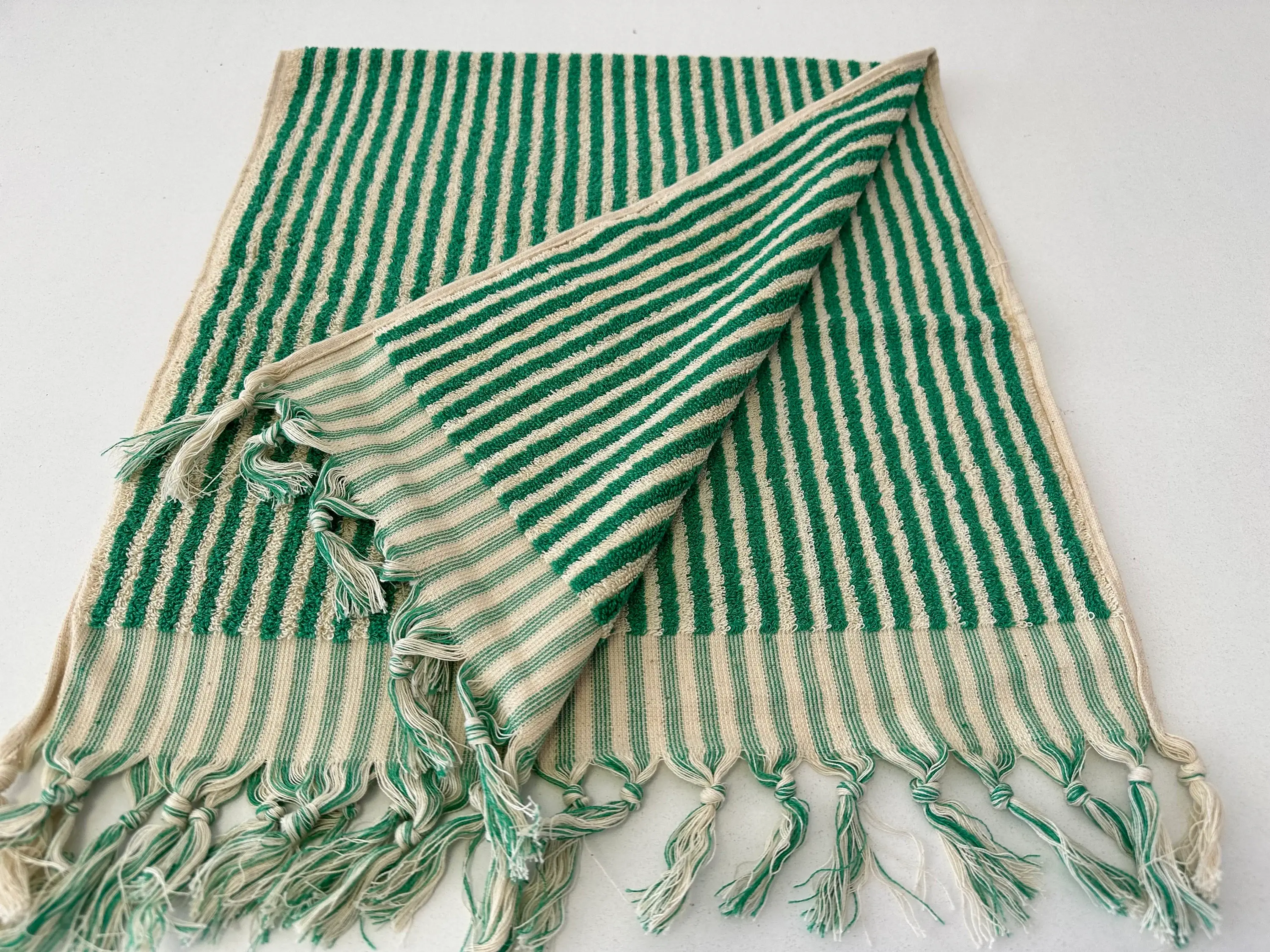 YURTLUS - Wholesale Hand Towel - Organic Stripes Series - Hand Towel 18x 37,Soft Thick Towel, Kitchen Towel - Green7