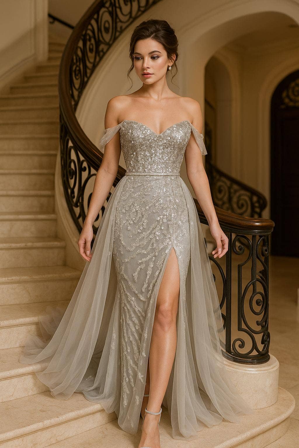 La Veneto - Wholesale Dress - Women's - Off Shoulder , lace with beaded 1