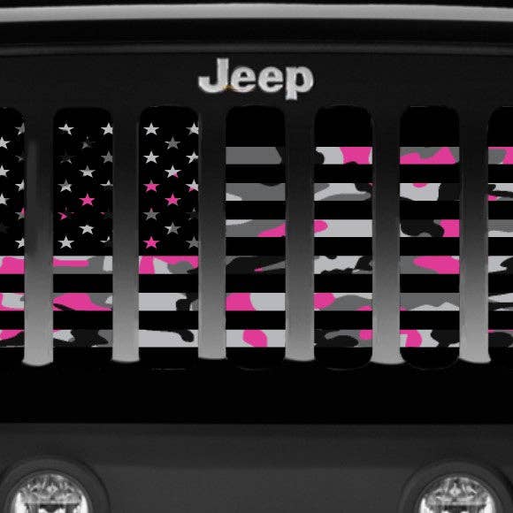 Dirty Acres - Wholesale Car Decorative Charm - Unisex - American Pink Camo Aluminum Mesh Jeep Grille Insert Wrangler
