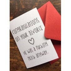 Funny Divorce Card. Profane, Rude, Offensive for wholesale by Scent with Profanity