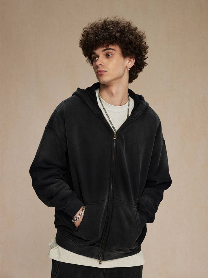 CZ Basics - Wholesale Hoodie - Unisex - Vintage Spray-Dyed Zip Hoodie