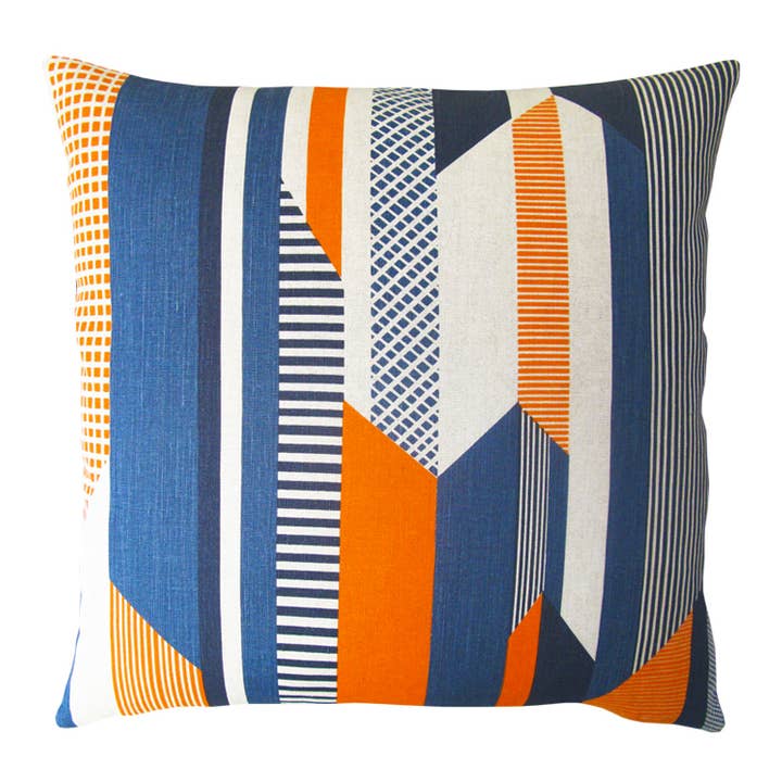 Tamasyn Gambell - Wholesale Throw Pillow Cover - Textured Stripe Blue, Navy, Orange Cushion2