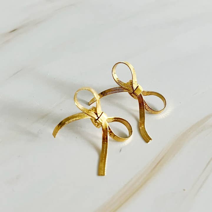 Ellison+Young - Wholesale Stud/Post Earrings - Herringbone Chain Bow Earrings