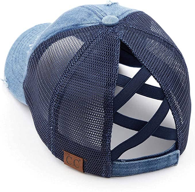 Funky Junque – Großhandel Ponytail-Cap – Damen – Criss Cross Ponycap - Denim/Navy3