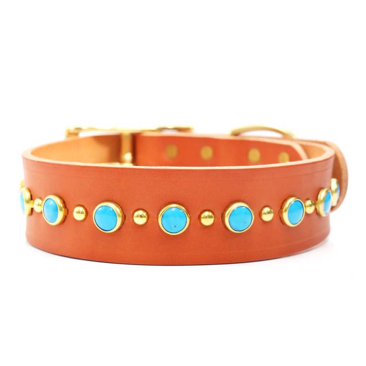 Mimi Green - Wholesale Pet Collar - Dog - Turquoise Studded Leather Dog Collar Belt Buckle – Billy8