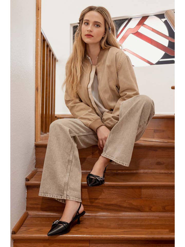 Blu Pepper - Wholesale Jacket - Women's - WASHED DEMIN ZIP UP BOMBER JACKET