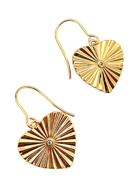 Liebe dich goldene Herzstruktur-Tropfenohrringe für den Großhandel von Amber Leaf Jewellery