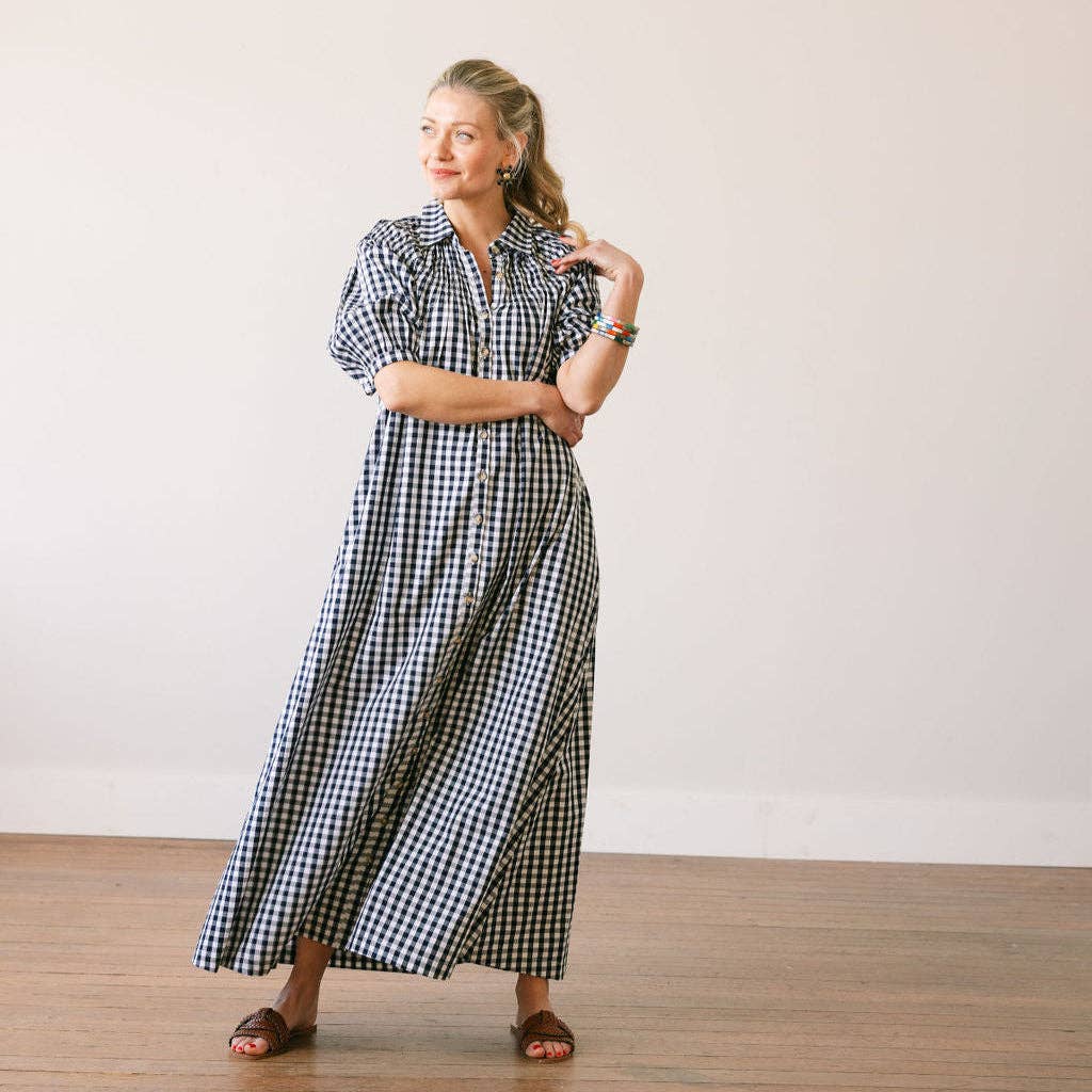 Sunshine Tienda – Großhandel Kleid – Damen – Marineblaues Gingham Oasis Kleid2