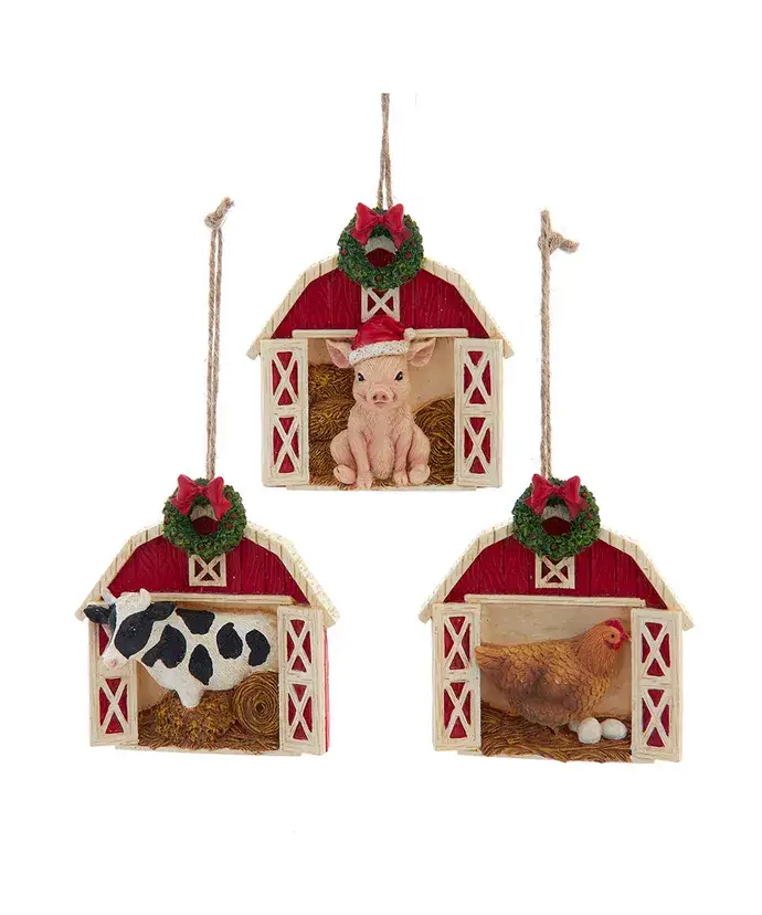 Kurt S. Adler, Inc. - Wholesale Ornament - 3.25" Resin Farm Animal Barn Ornament 3 Assorted0