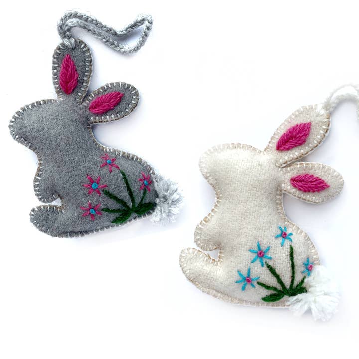 Bunny Rabbit w/ Embroidered Flowers Ornament, Easter Decor for wholesale by Ornaments 4 Orphans