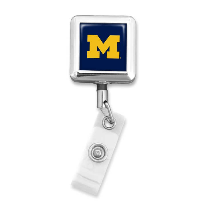 Michigan Wolverines Square Badge Reel (Alligator Clip) for wholesale by From The Heart