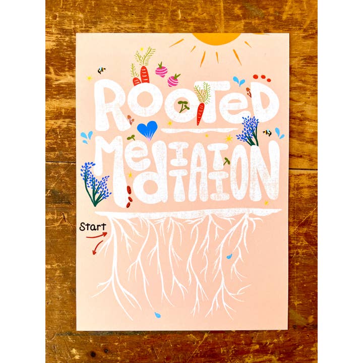 "Rooted Meditation" Hand-Illustrated Meditation Card for wholesale by UpRoot Design Studio
