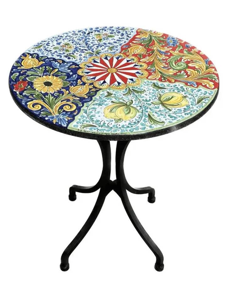 Round Table "4 sections" (SG) - Decorated Lava Stone for wholesale by DD Ceramiche Siciliane