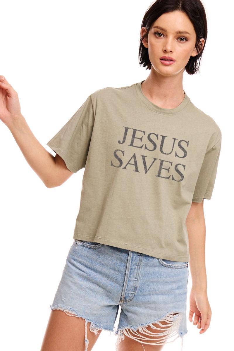 Zutter - Wholesale Screen Printed T-Shirt - Women's - Jesus Saves Graphic S/S Relaxed Faux Crop Tee14