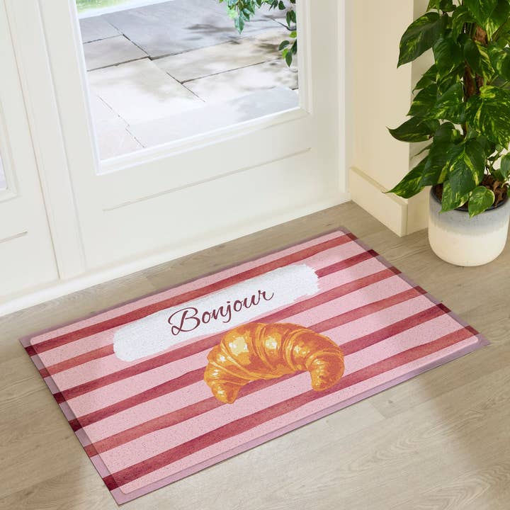Croissant Bonjour Indoor Outdoor Doormat (90 x 60cm) for wholesale by Artsy Mats