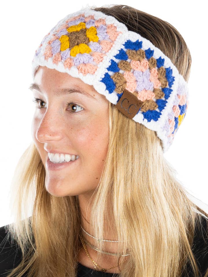 Bandeau en crochet multicolore - blanc pour la vente par Funky Junque