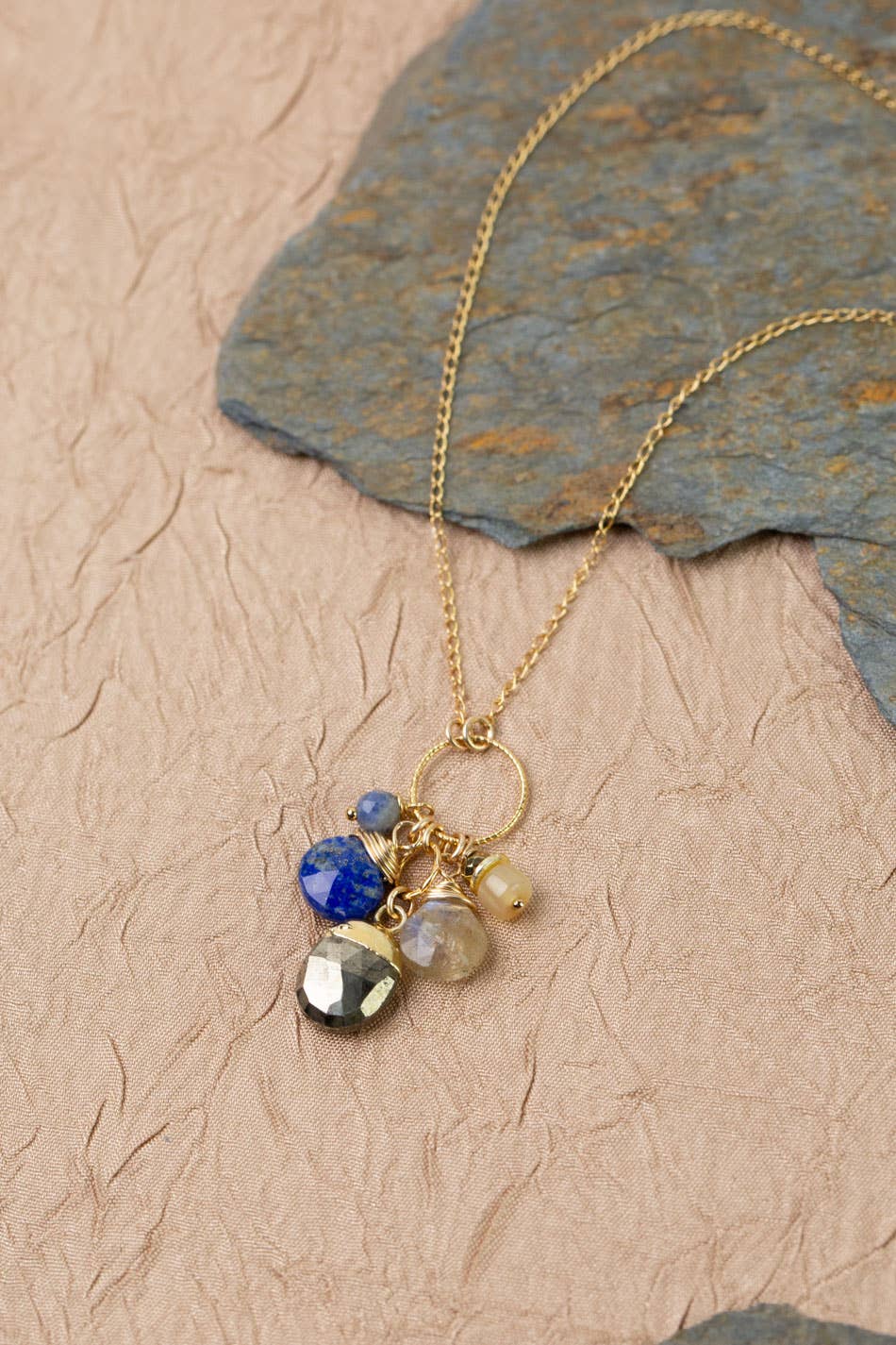 Anne Vaughan Designs Jewelry - Wholesale Pendant/Charm Necklace - Blue Moon 16.5-18.5" Lapis, Labradorite, Sodalite, Mother Of Pearl Cluster Necklace2
