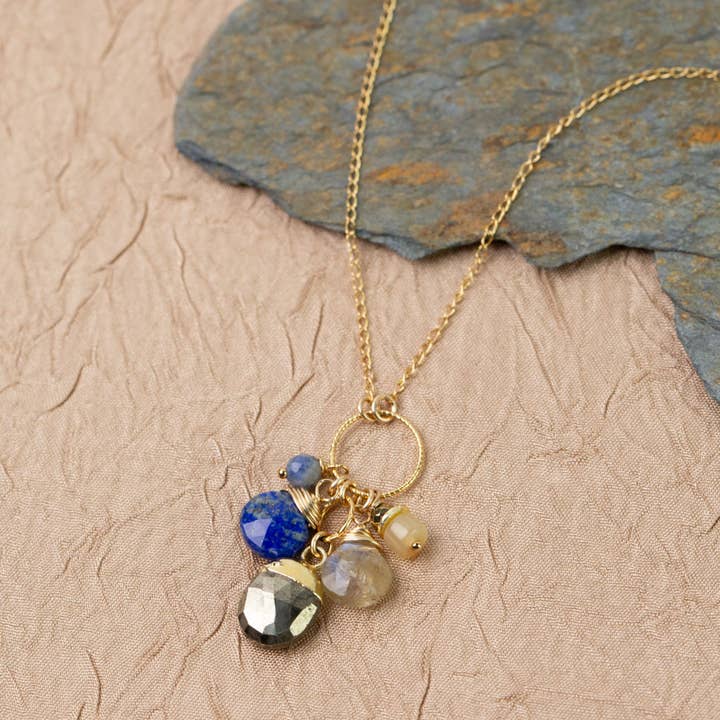 Anne Vaughan Designs Jewelry - Wholesale Pendant/Charm Necklace - Blue Moon 16.5-18.5" Lapis, Labradorite, Sodalite, Mother Of Pearl Cluster Necklace2
