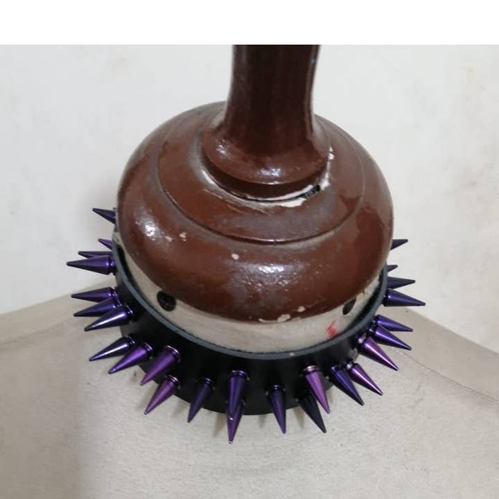 Daisy Corsets - Wholesale Choker/collar - Black Faux Leather & Purple Metallic Spike Choker0