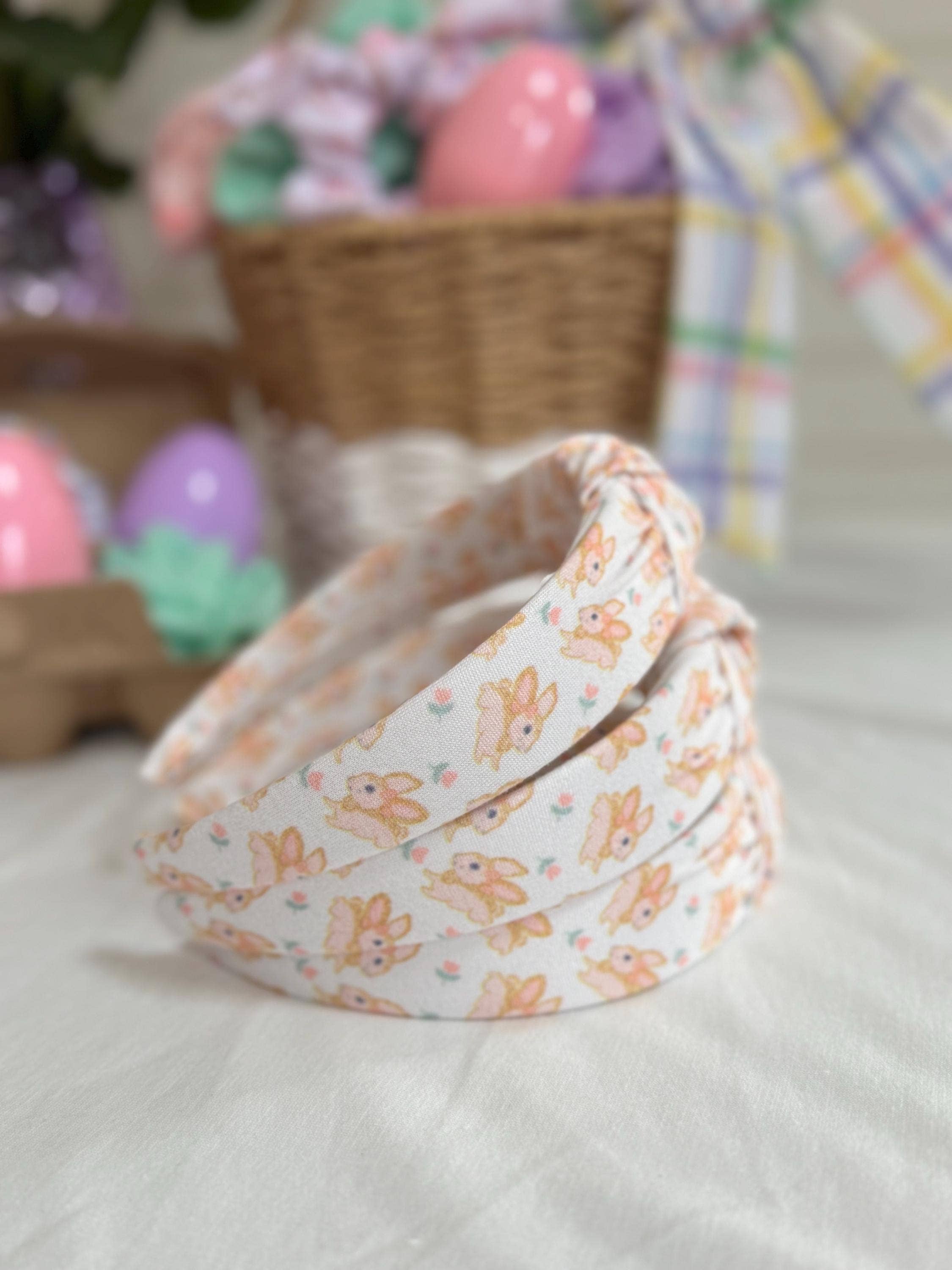 Brynnbands - Wholesale Fashion Headband - Women's - Peach Bunnies Easter Hard Headband Basket Gifts