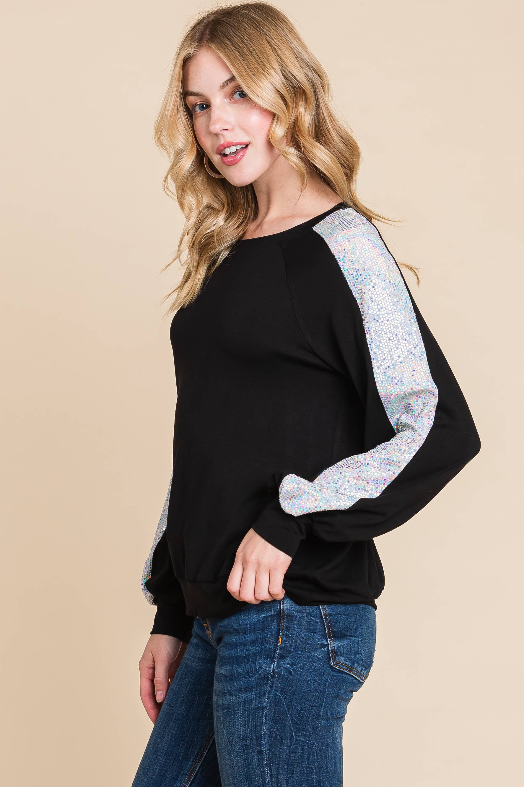 Emerald Collection - Vente Chemisier – femme - Haut de mode ETK-9319-PL grande taille avec sequi métallisé scintillant10