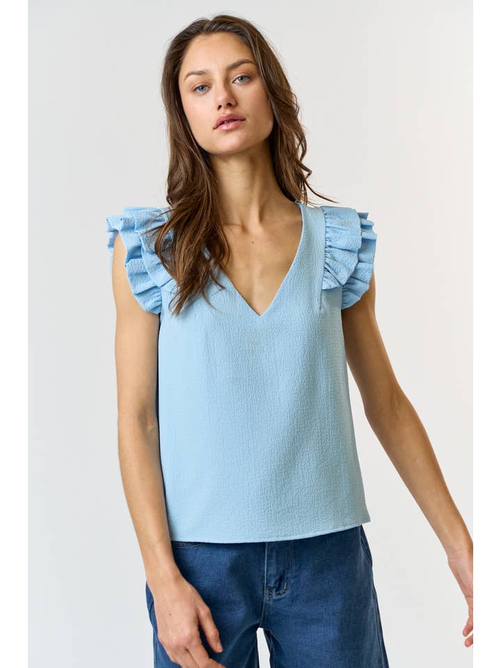 Lalavon - Wholesale Blouse - Women's - LT5553Â Ruffled Detail V Neck Top