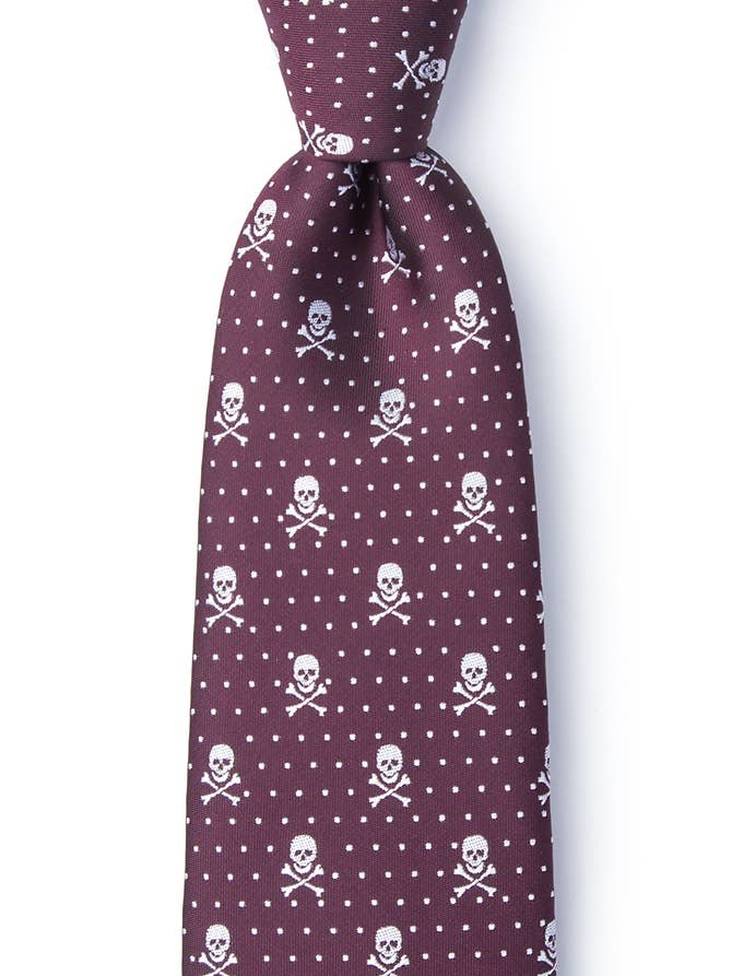 Cravate Crâne et Pois par Wild Ties - Microfibre Bourgogne pour la vente par Wild Ties