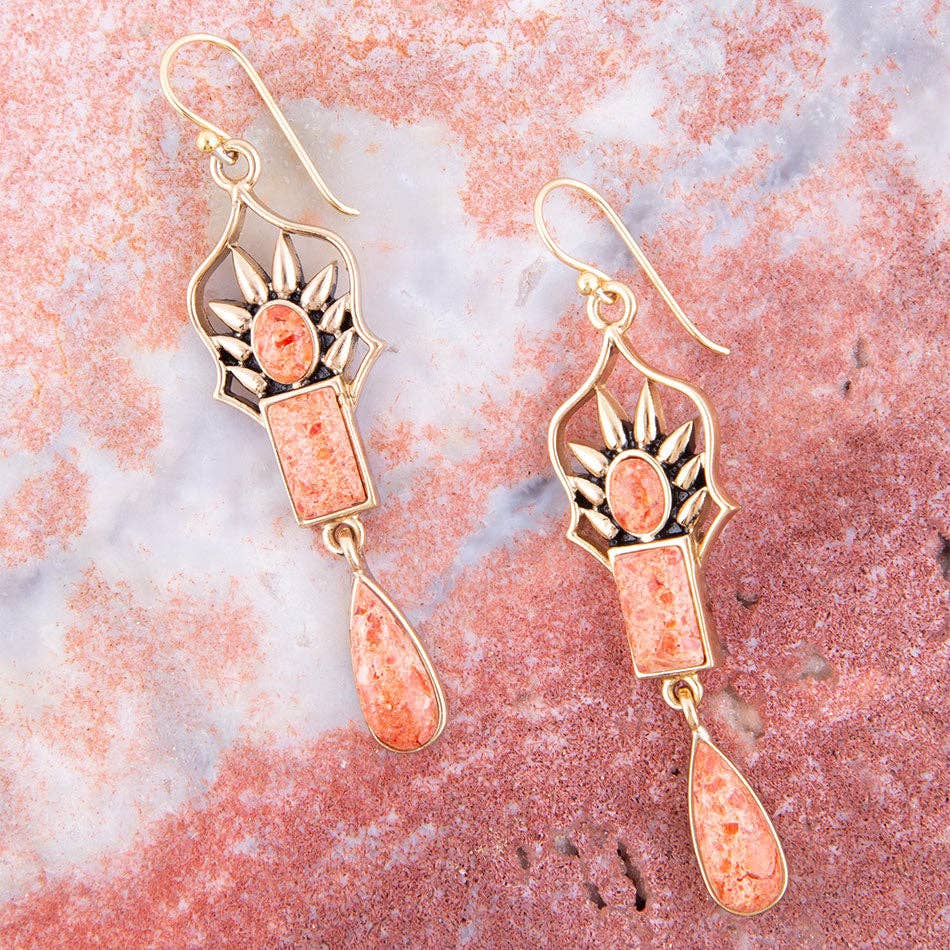 Barse Jewelry - Wholesale Dangle Earrings - Albie Orange Sponge Coral and Golden Drop Earrings1