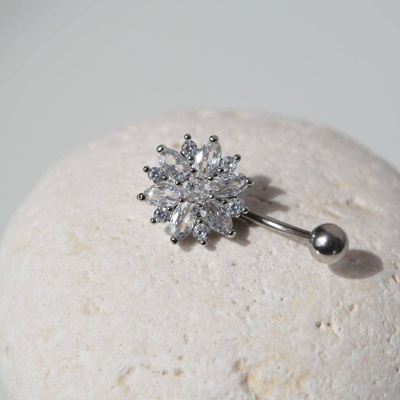 StockJWL - Wholesale Belly Ring - Lotus Flower Navel Piercing, Belly Button Ring, Belly Button Piercing, Curved Barbell, Belly Piercing, Belly Bar, Belly Ring, Purple5